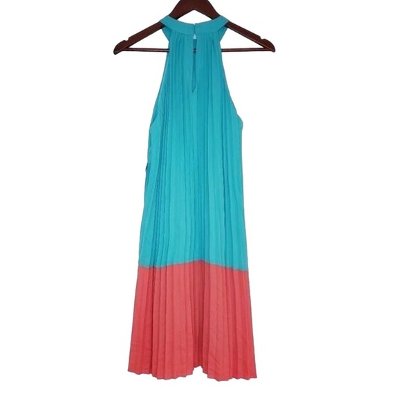One one Six Summer Halter Dress Pleated Teal and Orange Size small NWT - Picture 4 of 5